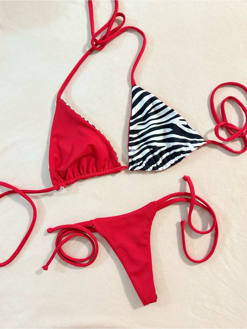 Red String Zebra Print Triangle Bikini - Picture 8 of 16